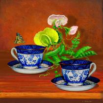 Still Life collection Blue Willow Teacup with Friuts and Vegetables