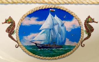 Custom hand-painted Sink with trompe-l'oeil Rope and Sea Horses