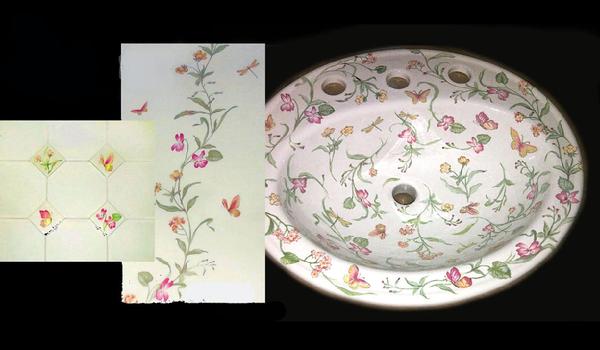custom hand-painted sink and accent tiles
