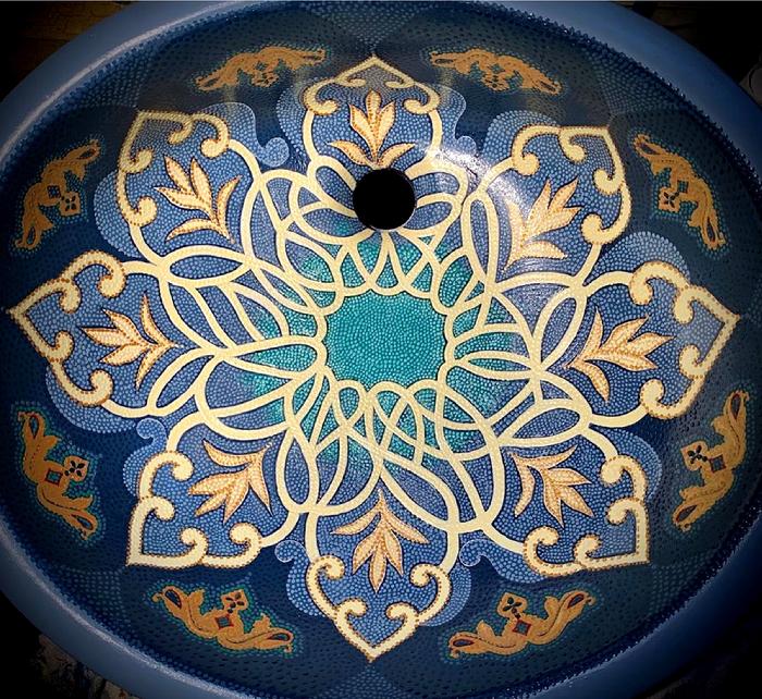 Custom Hand Painted Sink with metallic gold paint accents